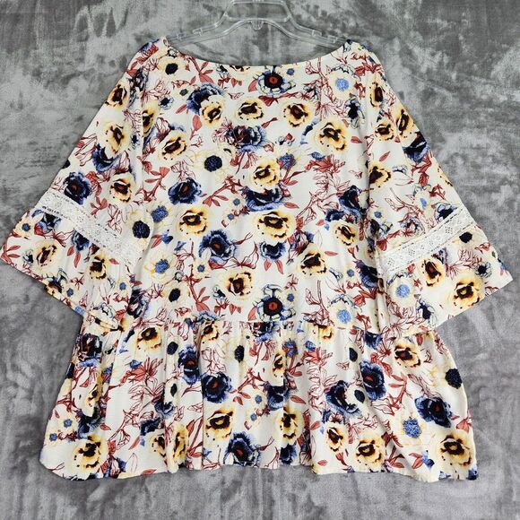Maurices Womens Top 2X Multi Floral Lace 3/4 Flared Sleeve Boho Peasant Cottage - Picture 2 of 10